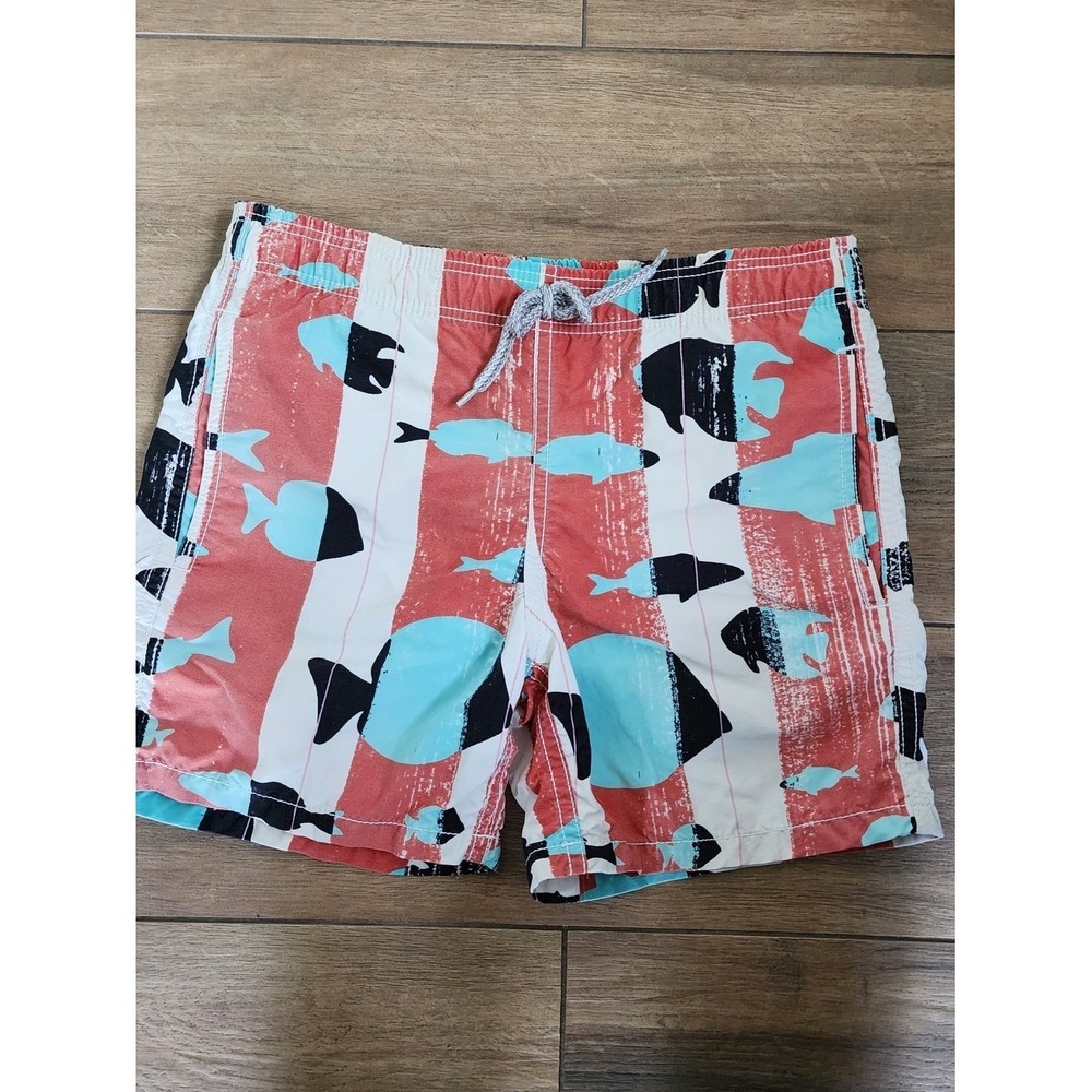Vilebrequin Swim Trunks Kids 8 Red Blue Fish Print Luxury Beach Summer Quick Dry